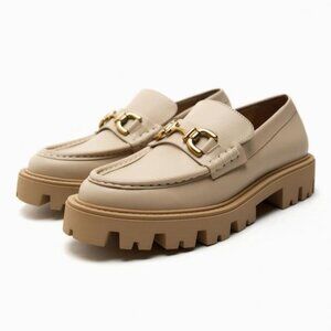 Zara Cream Loafers with Gold Detail